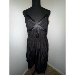 Calvin Klein Black Thin Strap Taffeta Pleated Lined Dress Size 12